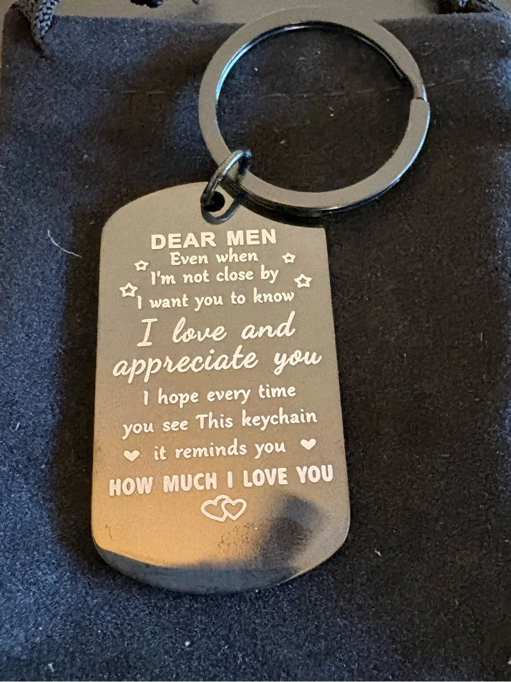 Drive Safe Men NWT  Black Stainless Steel Keychain - Sentimental Message